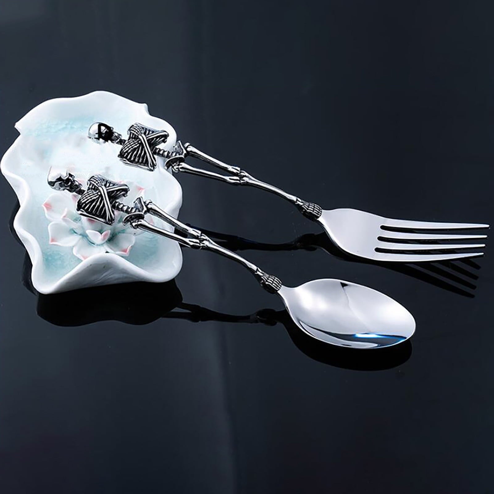 Darzheoy Stainless Steel Skeleton Skull Spoon and Fork Flatware Tableware Gifts for Halloween Easter and V1189-WXFWAL-20260326-01648