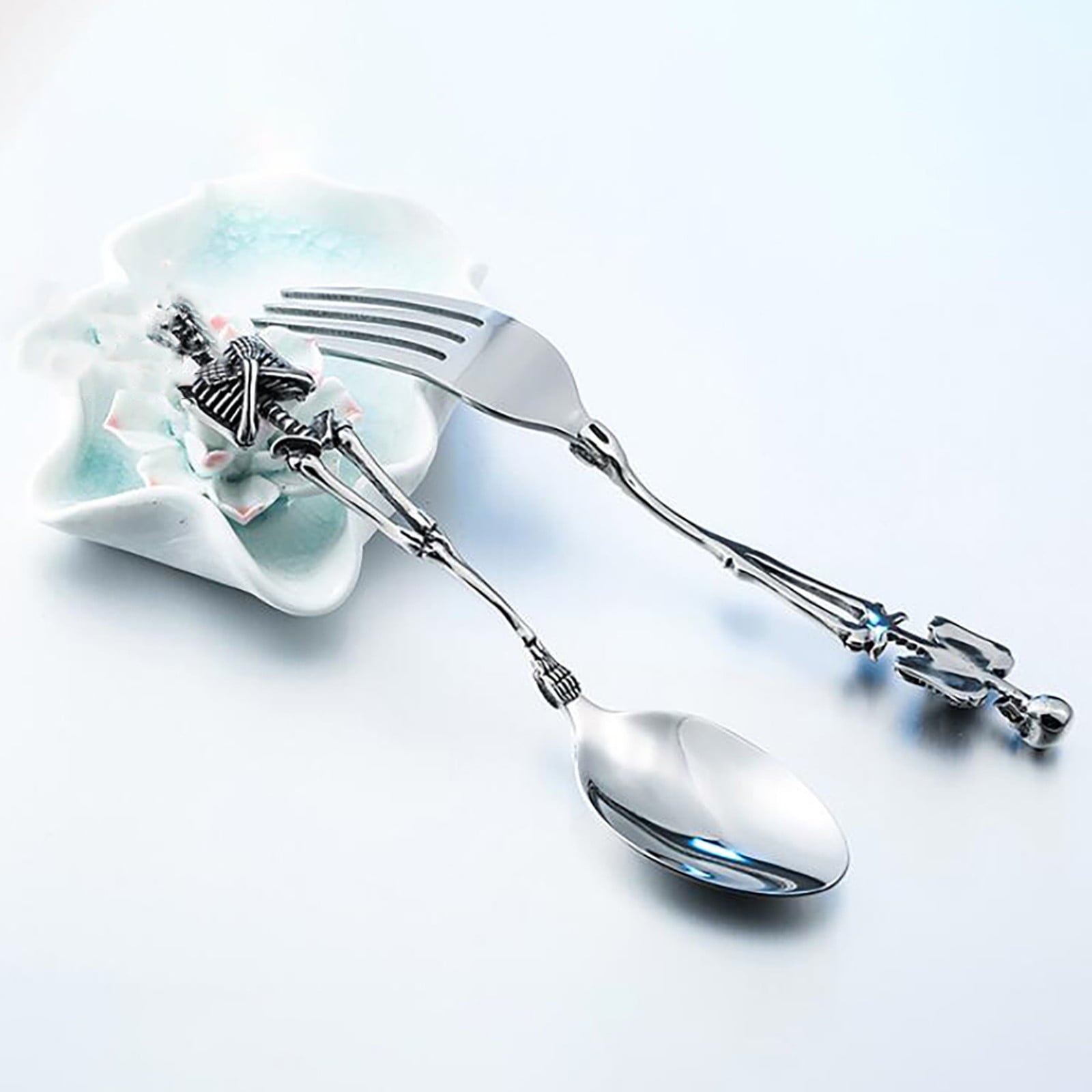 Darzheoy Stainless Steel Skeleton Skull Spoon and Fork Flatware Tableware Gifts for Halloween Easter and V1189-WXFWAL-20260326-01648