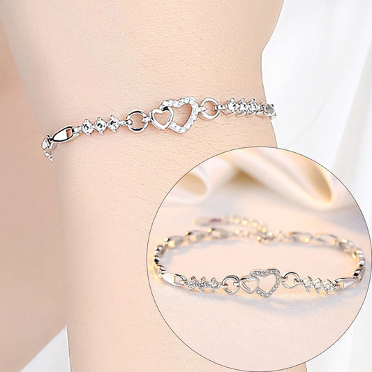 Amethyst Plated 925 Bracelet Love Heart-shaped Hand Jewelry Female Zircon Heart To Heart Jewelry , Birthday V1189-WXFWAL-20260326-01735
