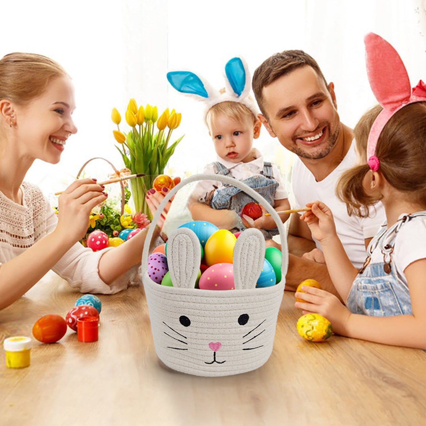 Darzheoy Easter Basket for Boys Girls Easter Bunny Basket with Rabbit Ears, Easter Egg Hunting Basket Easter V1189-WXFWAL-20260326-01966