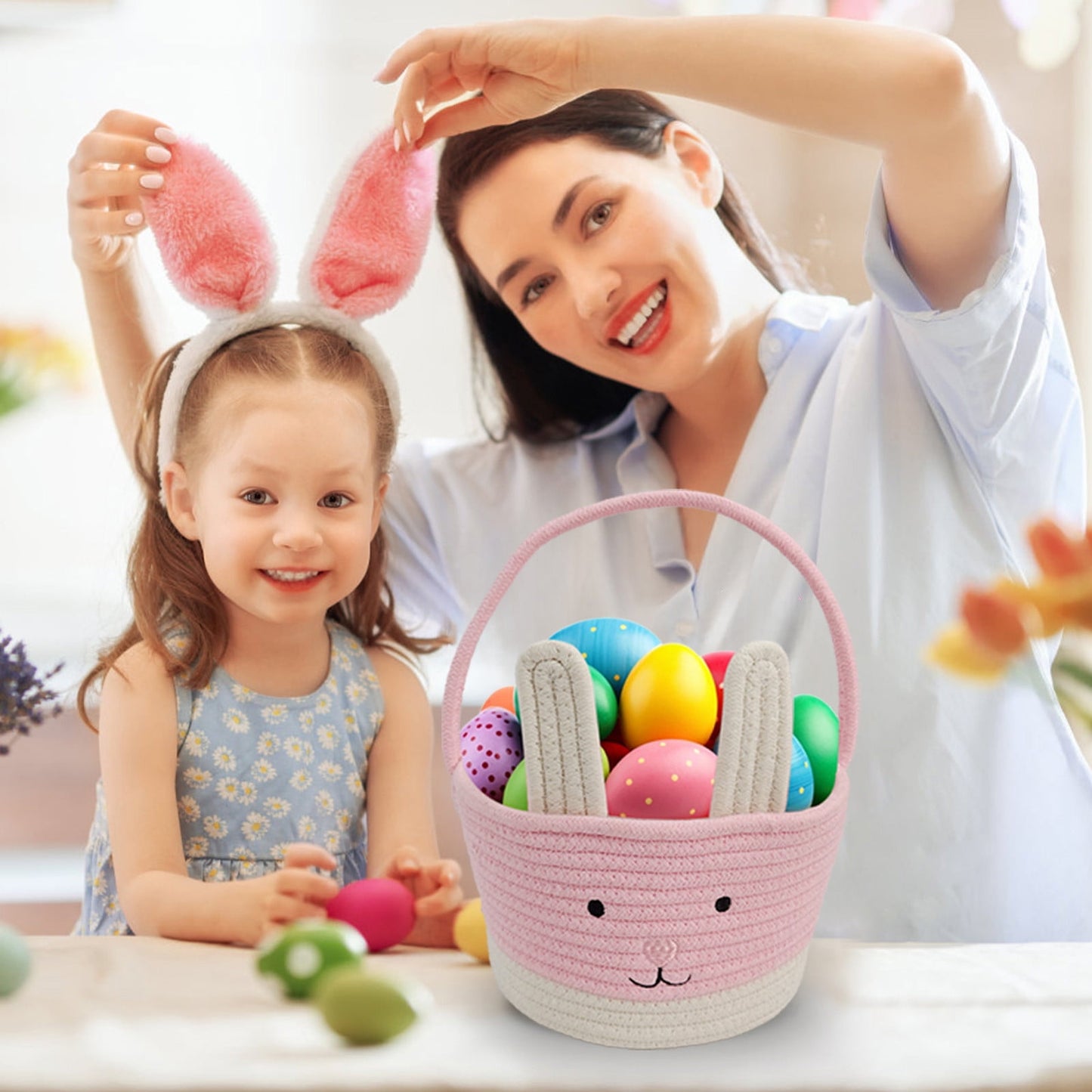 Darzheoy Easter Basket for Boys Girls Easter Bunny Basket with Rabbit Ears, Easter Egg Hunting Basket Easter V1189-WXFWAL-20260326-01967