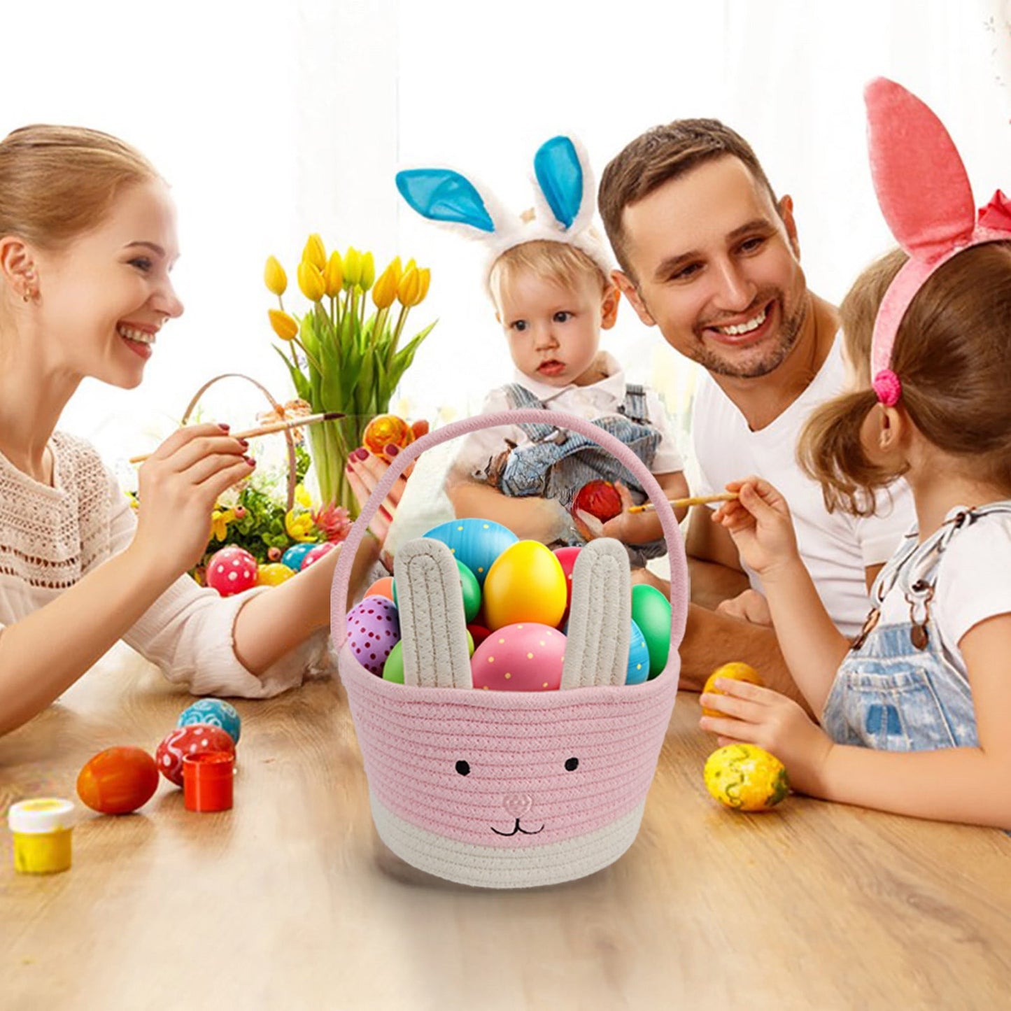 Darzheoy Easter Basket for Boys Girls Easter Bunny Basket with Rabbit Ears, Easter Egg Hunting Basket Easter V1189-WXFWAL-20260326-01967