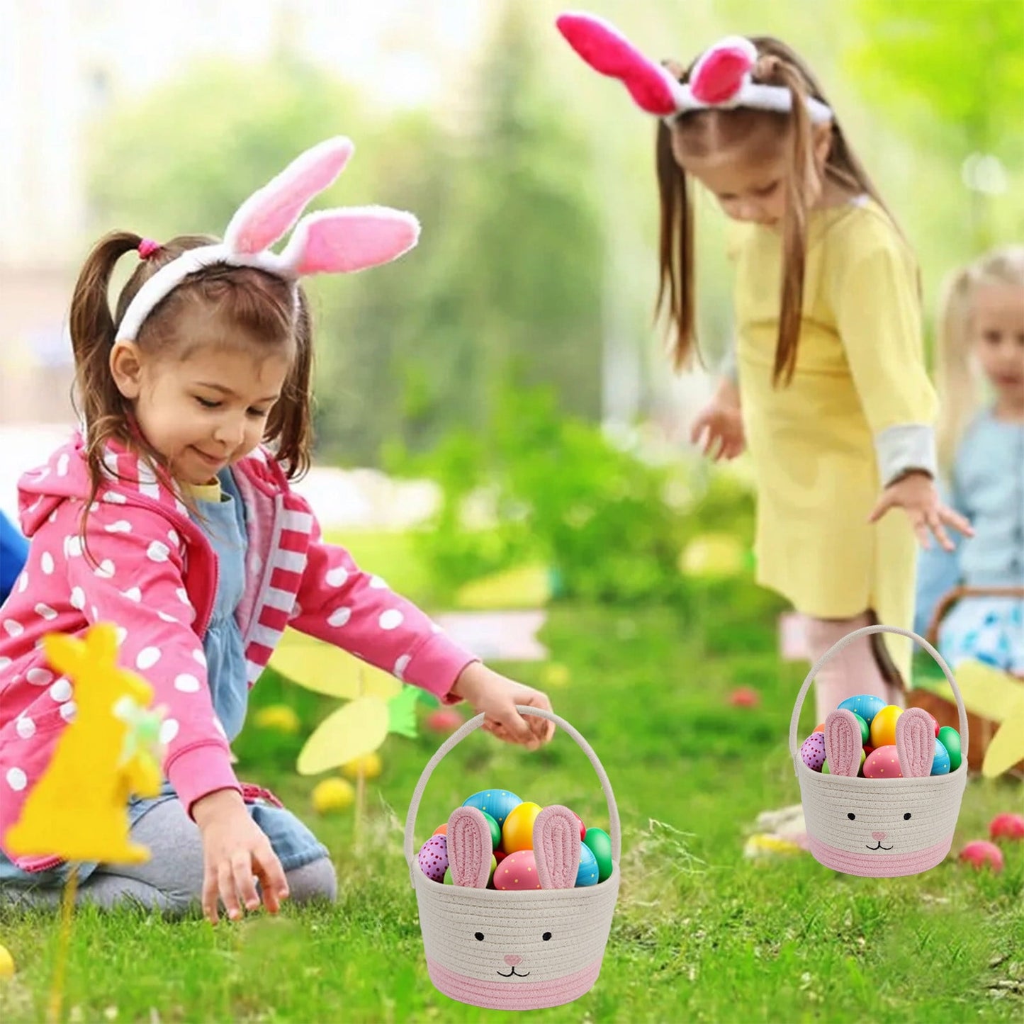 Darzheoy Easter Basket for Boys Girls Easter Bunny Basket with Rabbit Ears, Easter Egg Hunting Basket Easter V1189-WXFWAL-20260326-01968