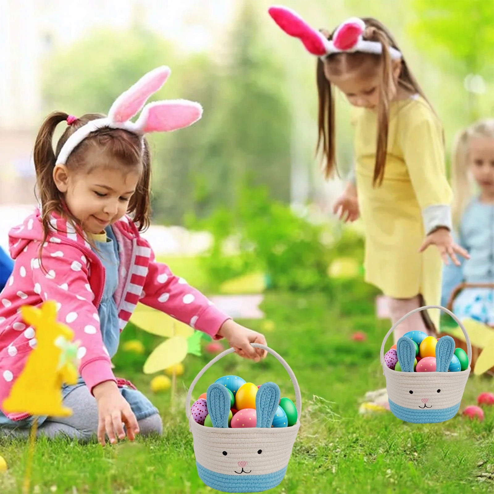Darzheoy Easter Basket for Boys Girls Easter Bunny Basket with Rabbit Ears, Easter Egg Hunting Basket Easter V1189-WXFWAL-20260326-01969