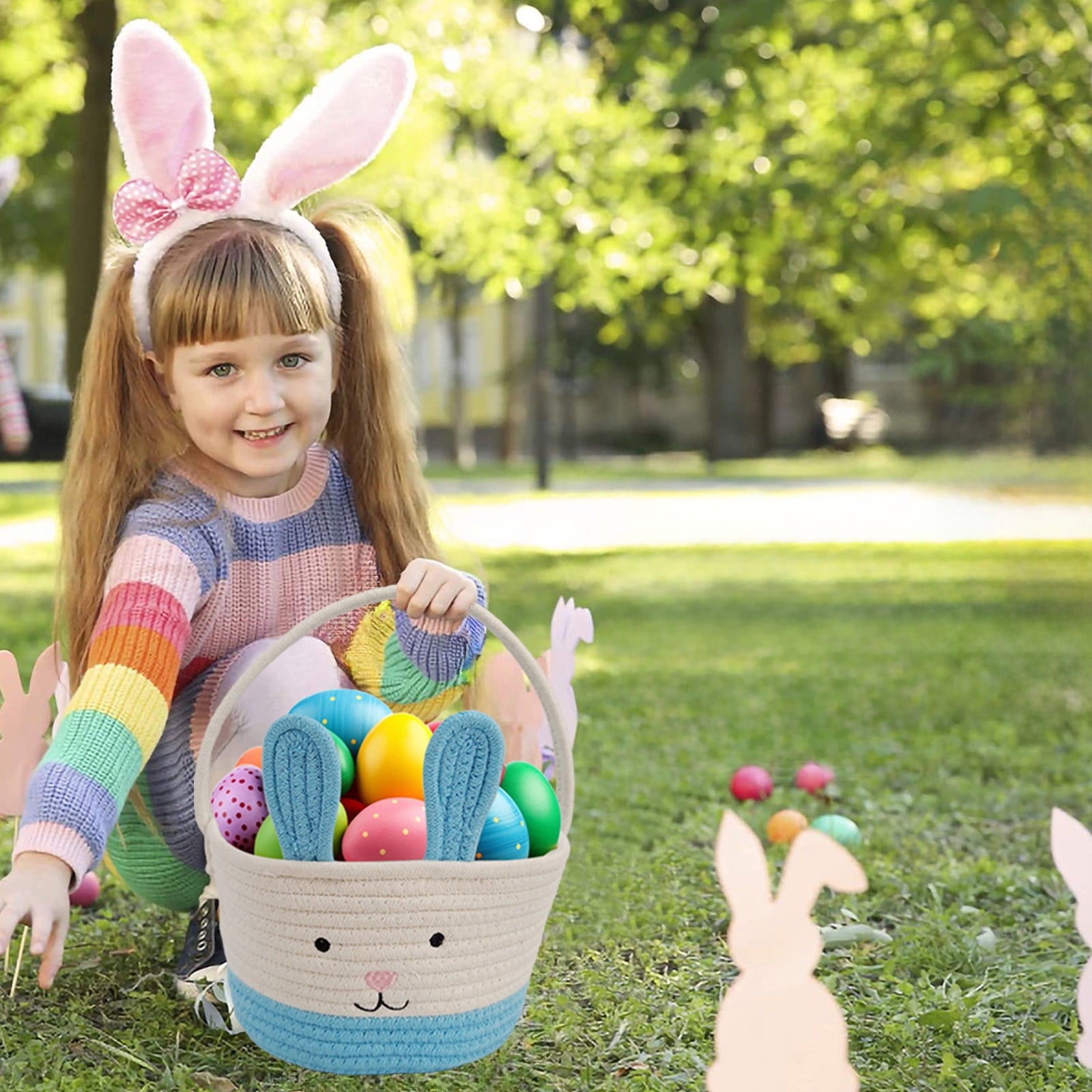 Darzheoy Easter Basket for Boys Girls Easter Bunny Basket with Rabbit Ears, Easter Egg Hunting Basket Easter V1189-WXFWAL-20260326-01969