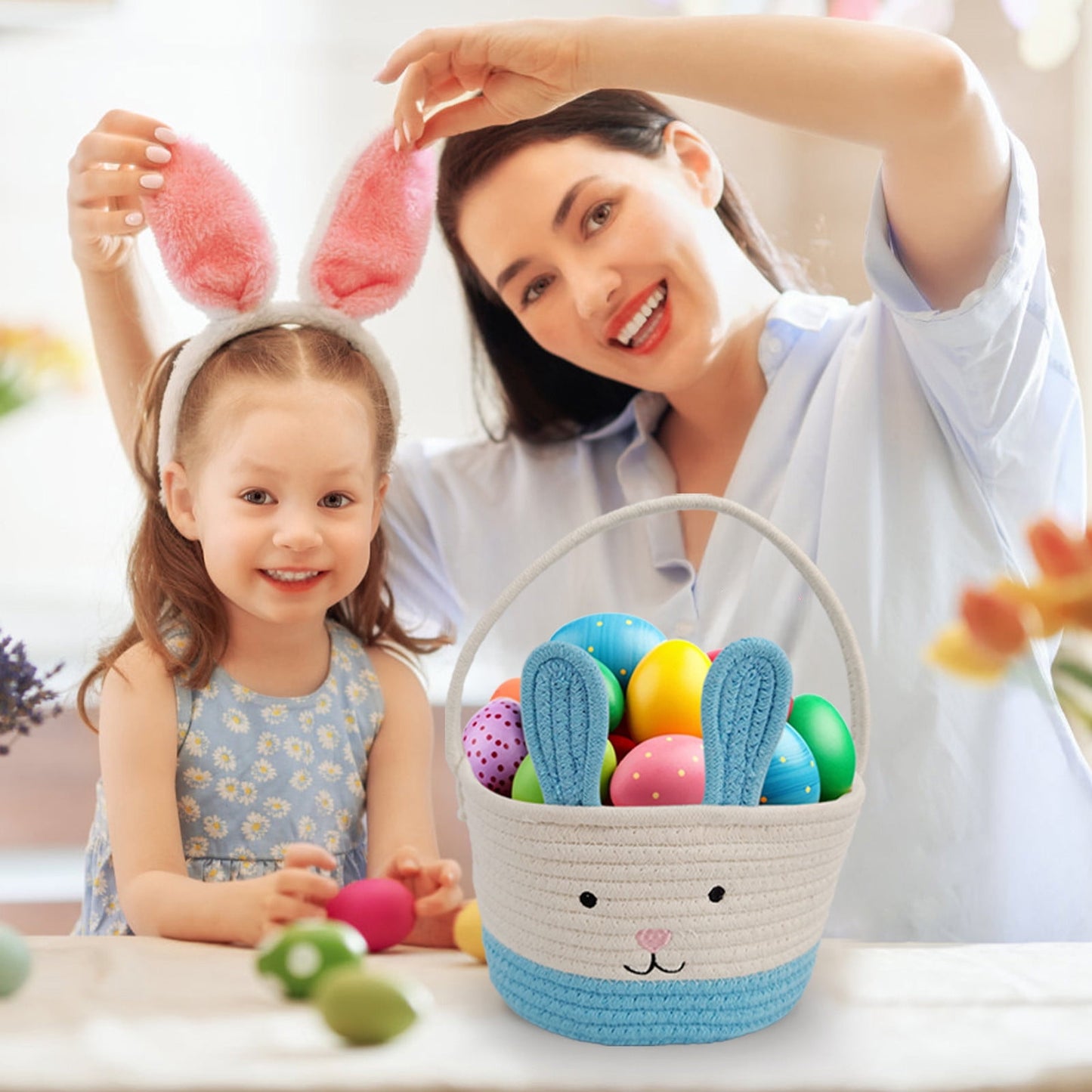 Darzheoy Easter Basket for Boys Girls Easter Bunny Basket with Rabbit Ears, Easter Egg Hunting Basket Easter V1189-WXFWAL-20260326-01969