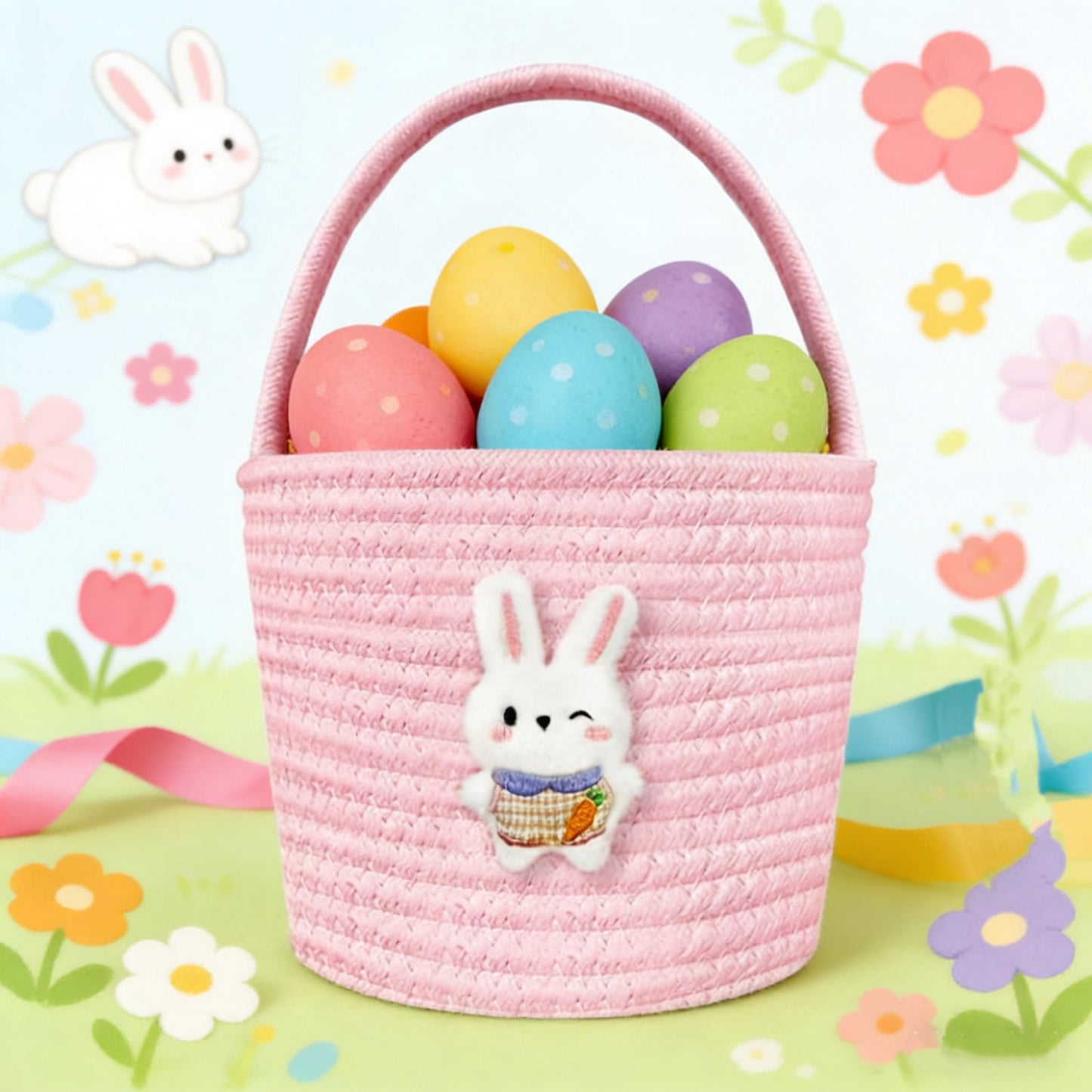 Darzheoy Easter Basket for Boys Girls Easter Bunny Basket with Rabbit Ears, Easter Egg Hunting Basket Easter V1189-WXFWAL-20260326-01970