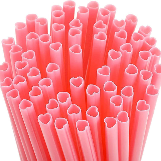 Kdkad Heart Shaped Pink Straws, 50 pc Disposable Drinking Cute Straw, Valentines Day Decorations, Pink V1189-WXFWAL-20260326-02088