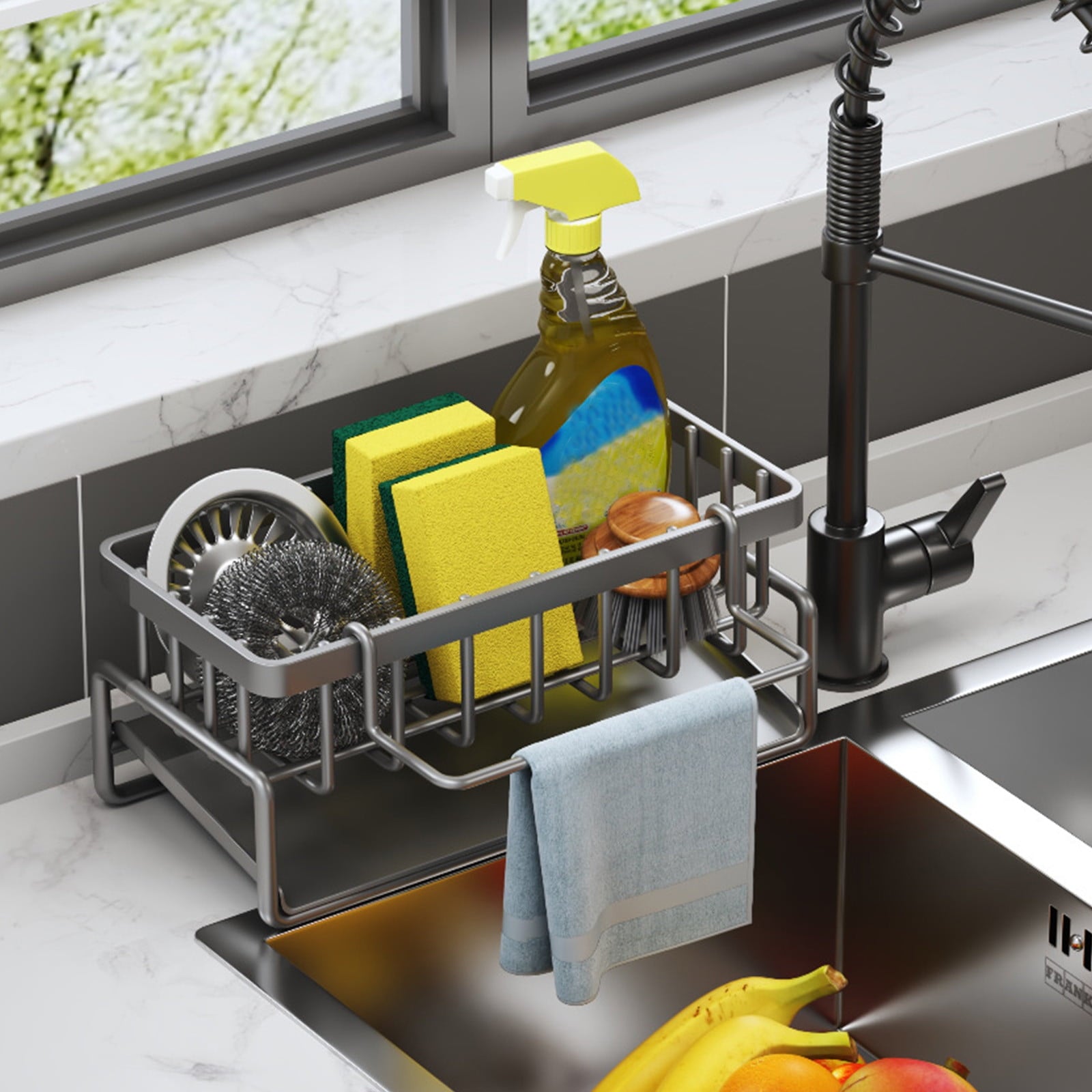 Kdkad Kitchen Sink Sponge Holder, Sponge Holder Kitchen Sink Caddy Organizer with Dish Brush Holder, V1189-WXFWAL-20260326-02089