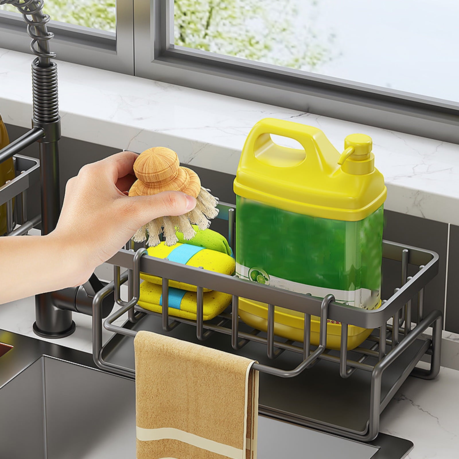 Kdkad Kitchen Sink Sponge Holder, Sponge Holder Kitchen Sink Caddy Organizer with Dish Brush Holder, V1189-WXFWAL-20260326-02089