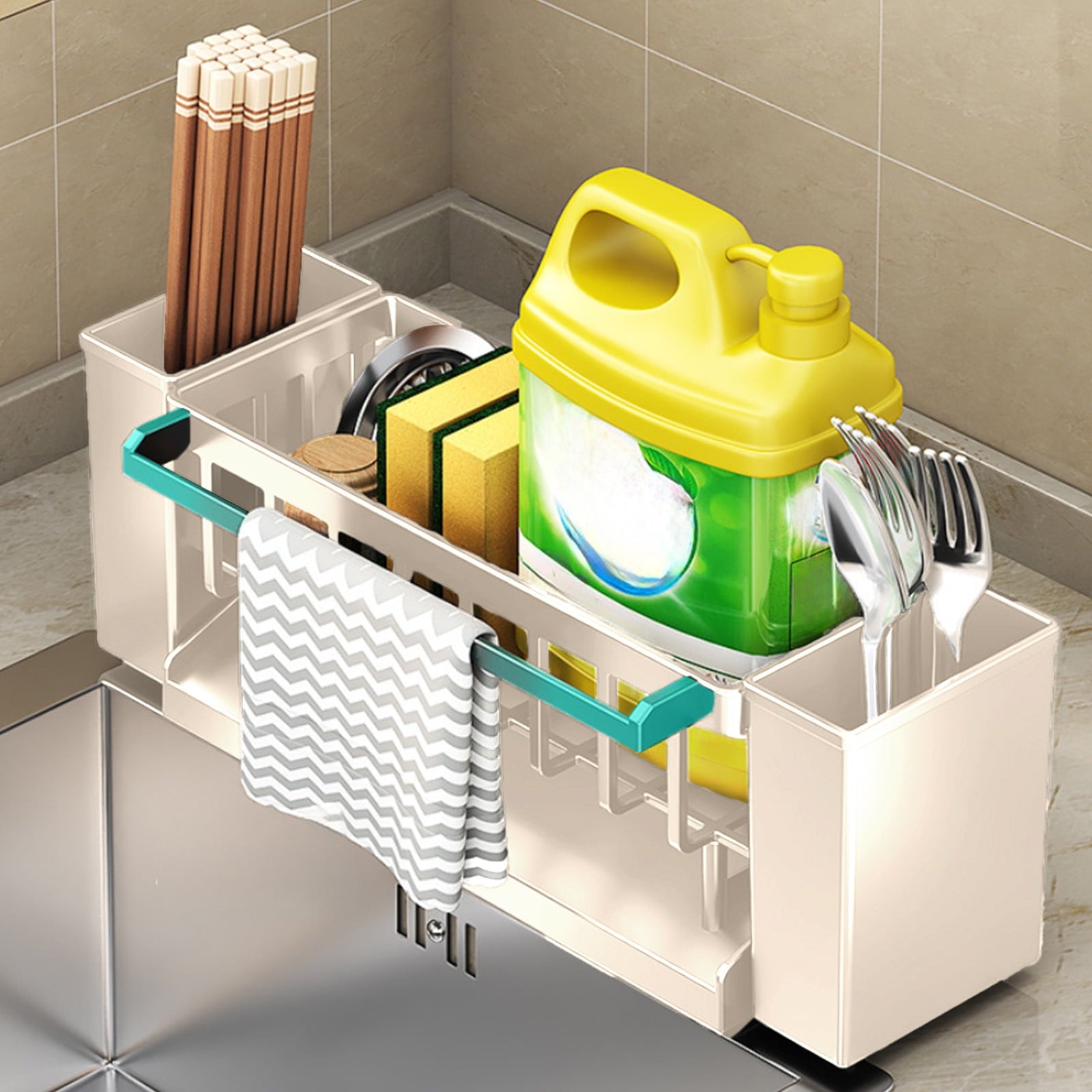 Kdkad Kitchen Sink Sponge Holder, Sponge Holder Kitchen Sink Caddy Organizer with Dish Brush Holder, V1189-WXFWAL-20260326-02093