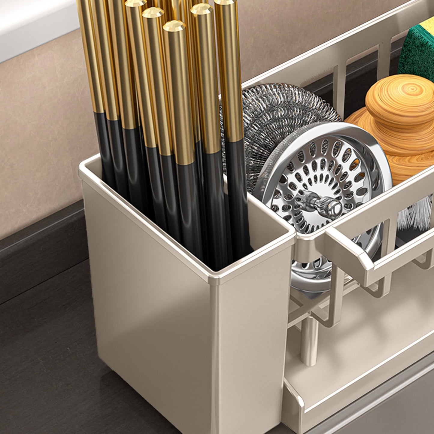 Kdkad Kitchen Sink Sponge Holder, Sponge Holder Kitchen Sink Caddy Organizer with Dish Brush Holder, V1189-WXFWAL-20260326-02093