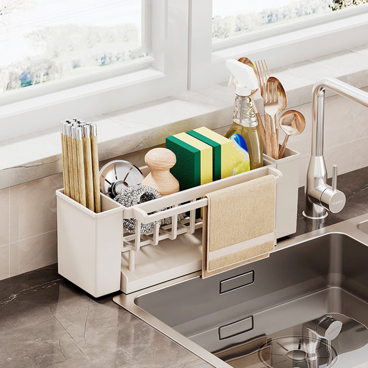 Kdkad Kitchen Sink Sponge Holder, Sponge Holder Kitchen Sink Caddy Organizer with Dish Brush Holder, V1189-WXFWAL-20260326-02093