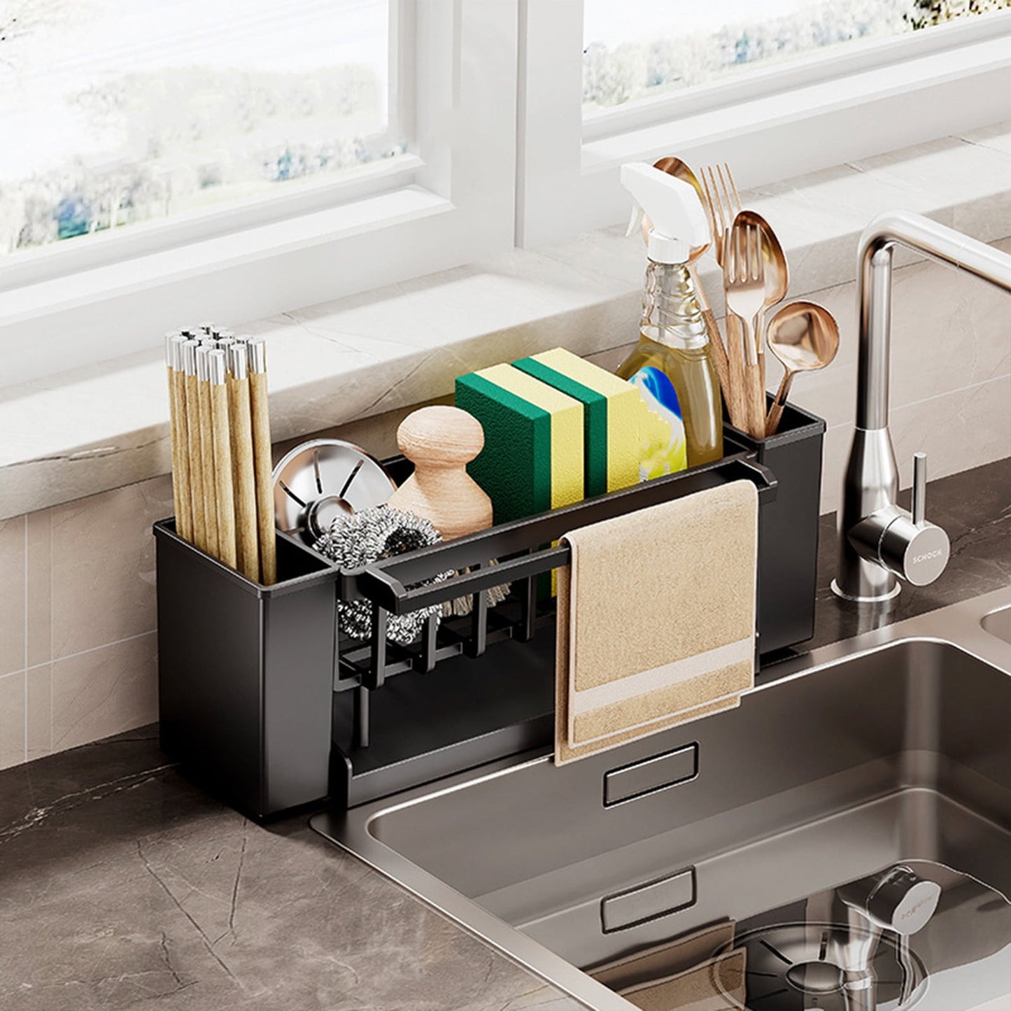 Kdkad Kitchen Sink Sponge Holder, Sponge Holder Kitchen Sink Caddy Organizer with Dish Brush Holder, V1189-WXFWAL-20260326-02094