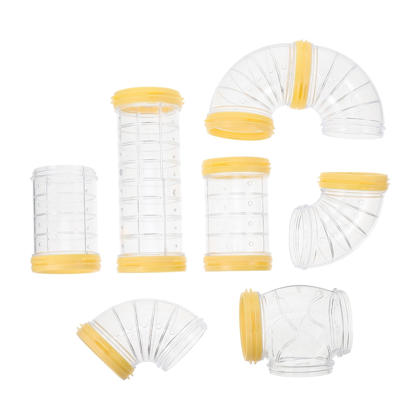 Transparent Yellow Hamster Tubes Set with Curved Tunnel Connectors for Small Animals Cage Exercise Accessories V1189-WXFWAL-20260326-02120