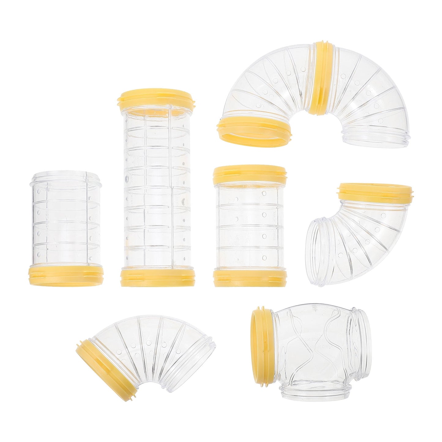 Transparent Yellow Hamster Tubes Set with Curved Tunnel Connectors for Small Animals Cage Exercise Accessories V1189-WXFWAL-20260326-02120