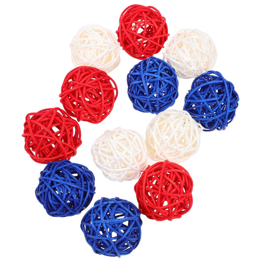 WHAMVOX Patriotic Rattan Woven Balls for Decor Assorted Color Plastic 12 Pieces 3 Inches V1189-WXFWAL-20260326-02290
