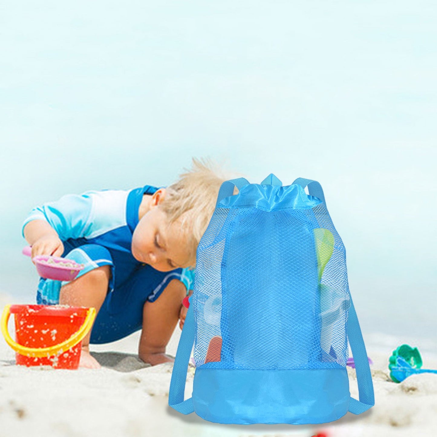Darzheoy Swim Bag Mesh Drawstring Backpack Beach Backpack for Swimming, Gym, and Workout Gear Blue V1189-WXFWAL-20260326-02328
