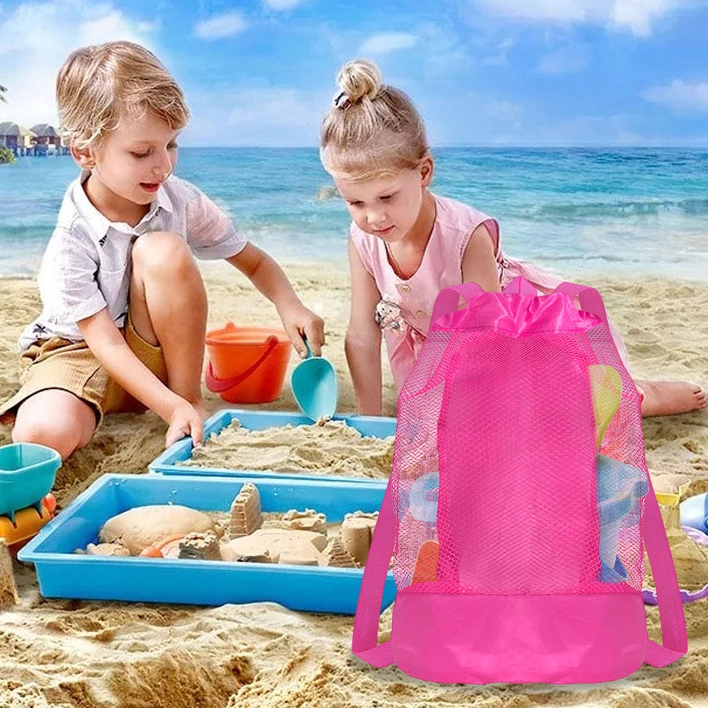 Darzheoy Swim Bag Mesh Drawstring Backpack Beach Backpack for Swimming, Gym, and Workout Gear Hot Pink V1189-WXFWAL-20260326-02330