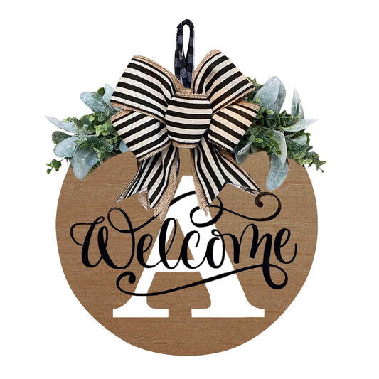 Darzheoy Initial Last Name Year Round Front Door Wreath, Welcome Sign Garland with Bow & Eucalyptus, V1189-WXFWAL-20260326-02348