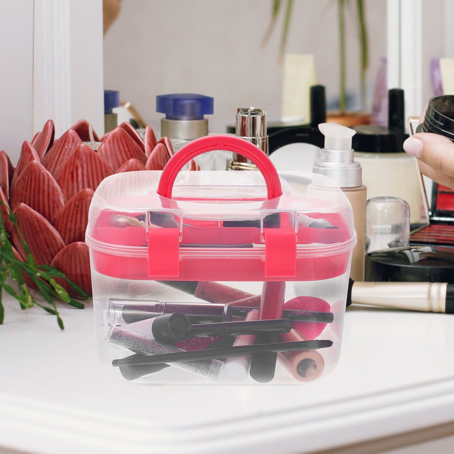 HOOWIFFY Plastic Sewing Box Red Large Capacity Double Layer Organizer for Home and Office Use with Design V1189-WXFWAL-20260326-02391