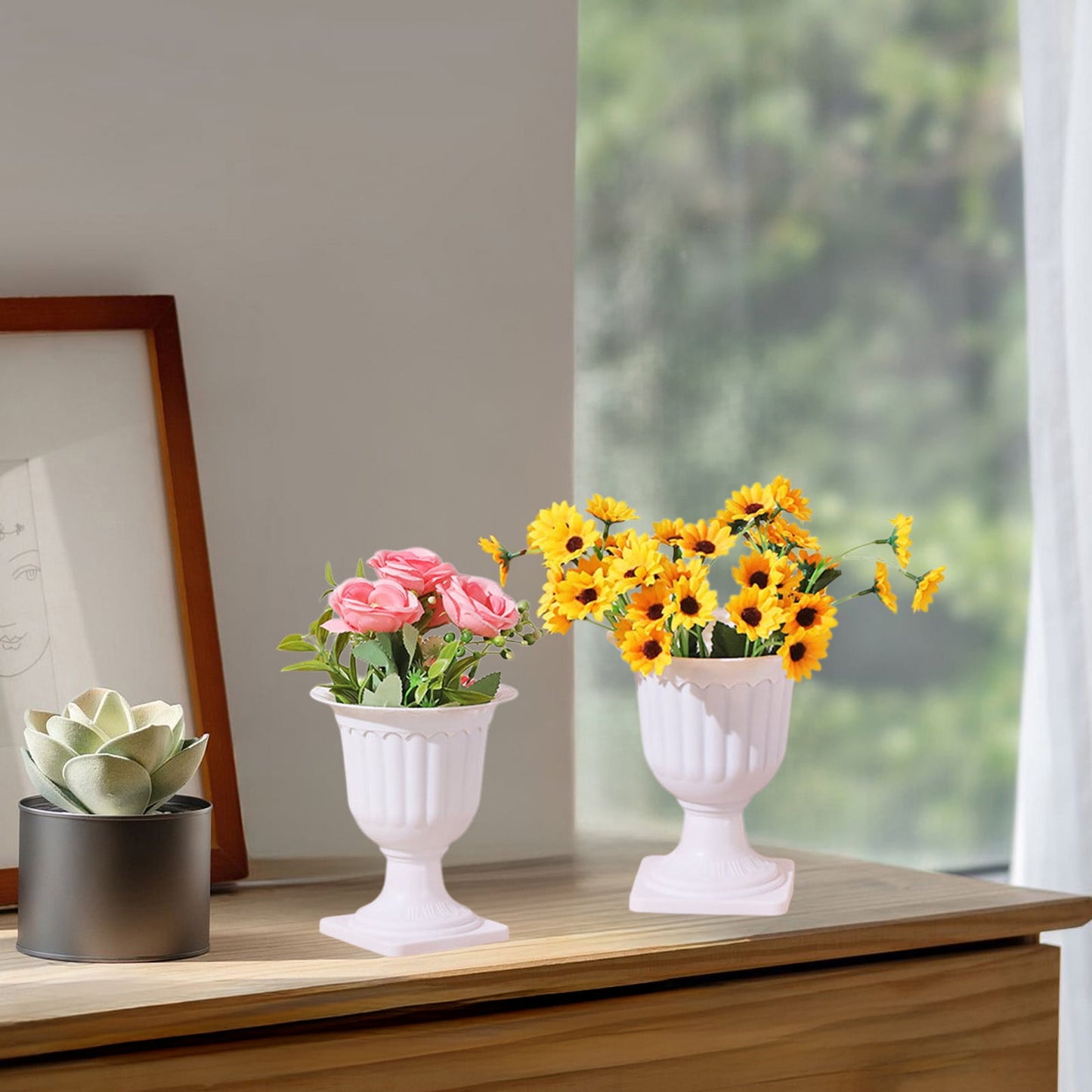Darzheoy White Urn Planter Flower Pots, Classic Plastic Tall Planter, Wedding Party Porch Front Door V1189-WXFWAL-20260326-02393