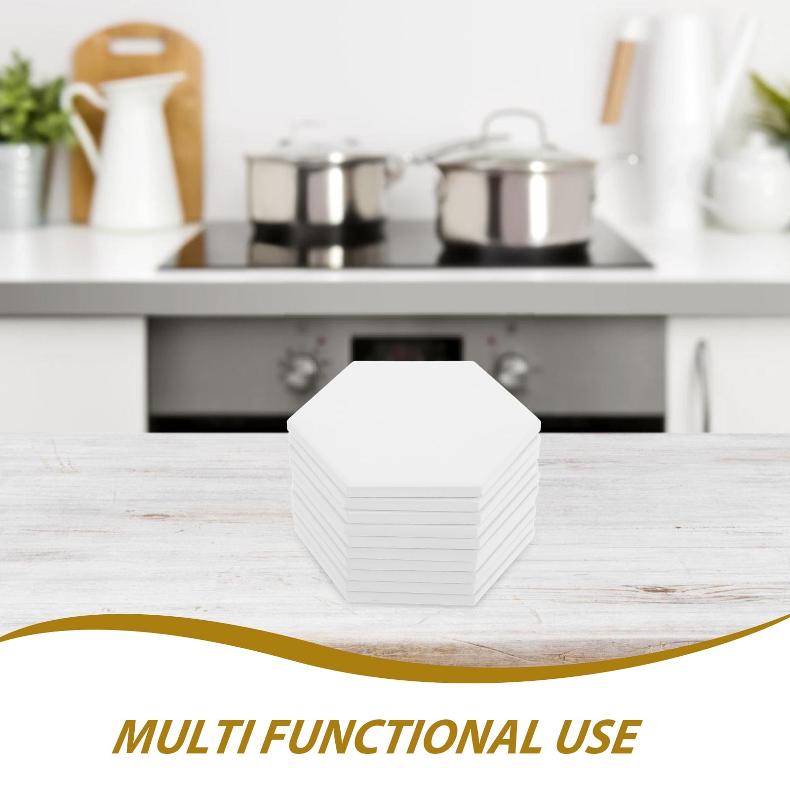 HOOWIFFY 10Set White Ceramic Hexagonal Coasters with Nonslip Heat Resistant Surface for Sublimation V1189-WXFWAL-20260326-02404