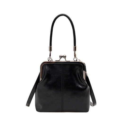 Darzheoy Retro Handbag for Women - Leather Shoulder Bag Evening Clutch Crossbody Purse with Kiss Lock Black V1189-WXFWAL-20260326-02405