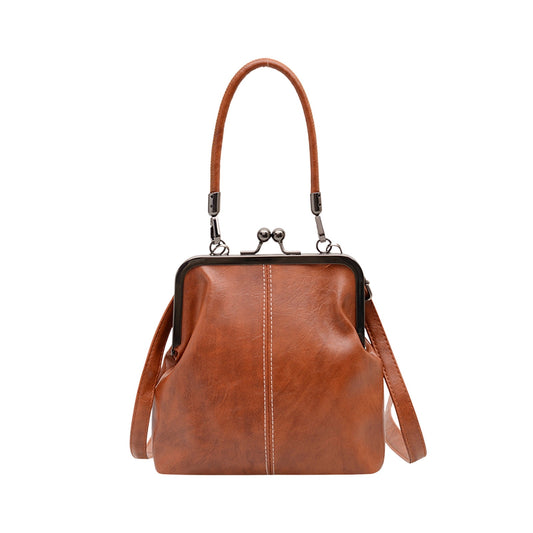 Darzheoy Retro Handbag for Women - Leather Shoulder Bag Evening Clutch Crossbody Purse with Kiss Lock Brown V1189-WXFWAL-20260326-02406