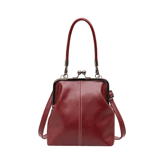 Darzheoy Retro Handbag for Women - Leather Shoulder Bag Evening Clutch Crossbody Purse with Kiss Lock Burgundy V1189-WXFWAL-20260326-02407