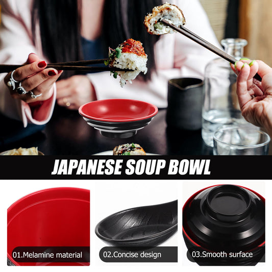 HOOWIFFY Traditional Japanese Miso Soup Bowl Set, Round Black Ceramic, 10x10x9.5cm, Perfect for Authentic V1189-WXFWAL-20260326-02408