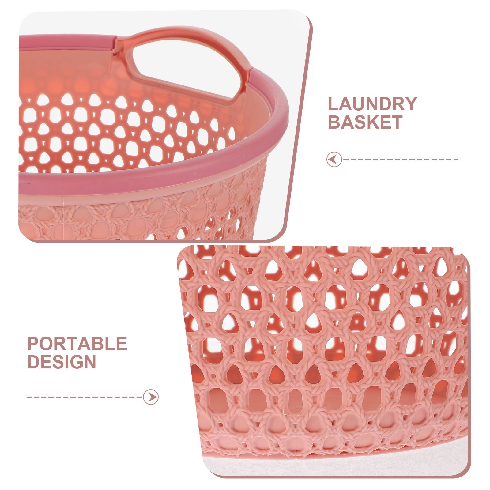 HOOWIFFY 1Pcs Portable Laundry Basket Pink Hollow Laundry Management with Handle PP V1189-WXFWAL-20260326-02411