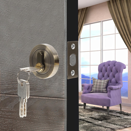 HOOWIFFY Durable Golden Deadbolt Lock Single Cylinder with Key for Home Use V1189-WXFWAL-20260326-02417