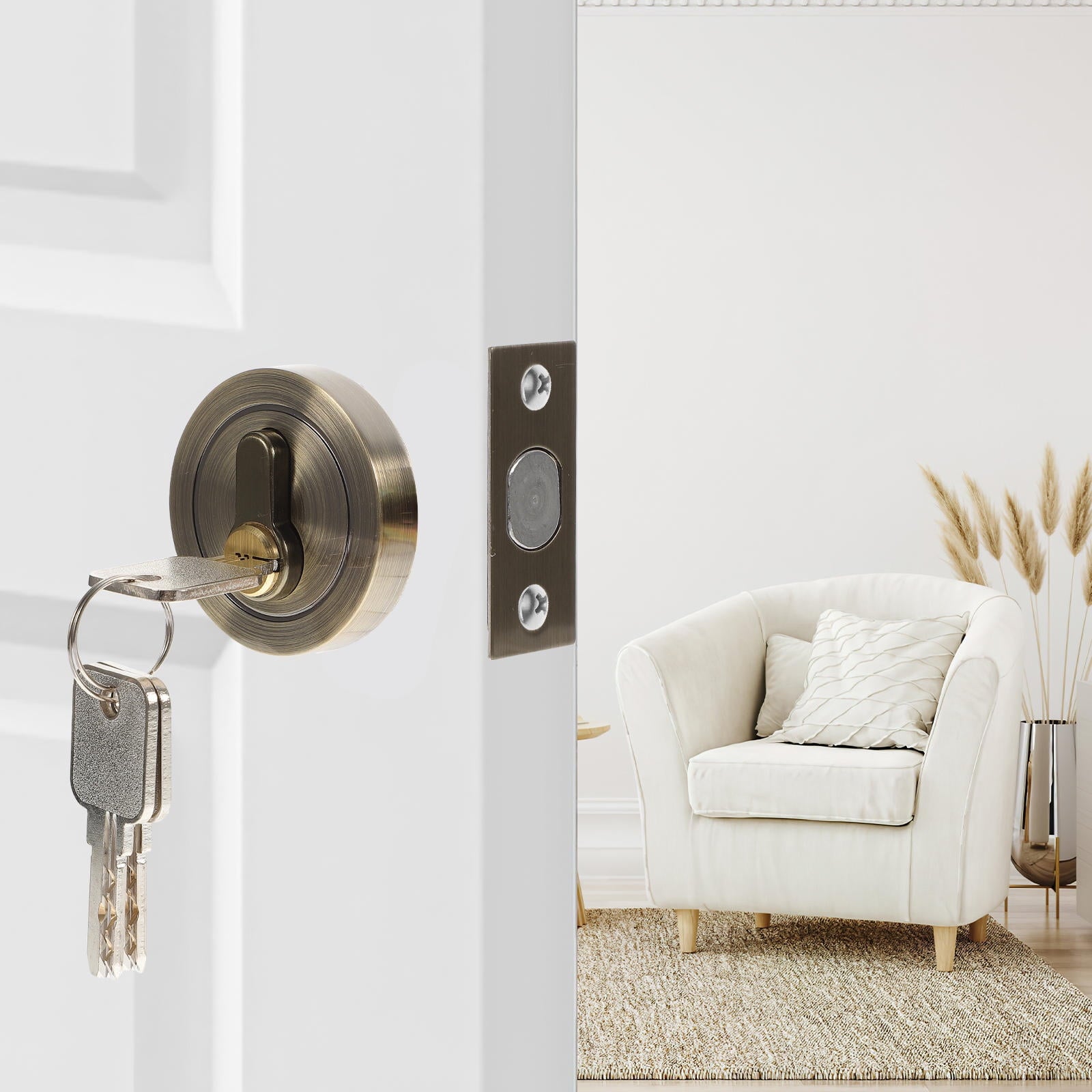 HOOWIFFY Durable Golden Deadbolt Lock Single Cylinder with Key for Home Use V1189-WXFWAL-20260326-02417