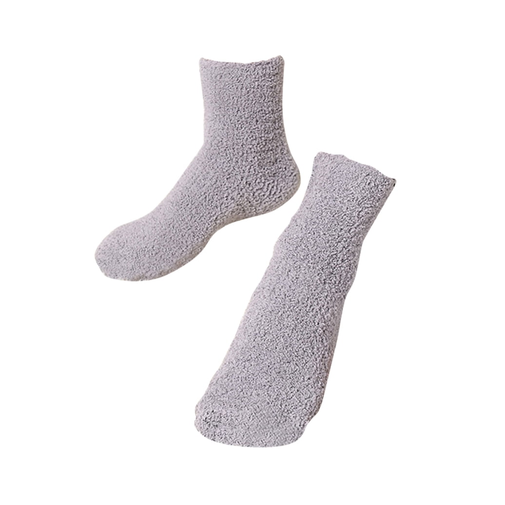 HOOWIFFY Mens Warm Bed Socks 1 Pair Thick Fuzzy Sleep Socks Grey 9.8x2.8x0.2in V1189-WXFWAL-20260326-02458