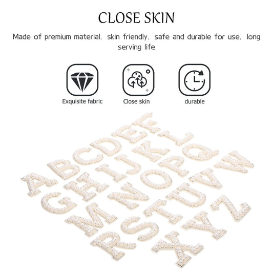 HOOWIFFY White Letter Iron-On Patches with Embellishments for Clothing Decoration, 26 Pieces Polyester Set V1189-WXFWAL-20260326-02591