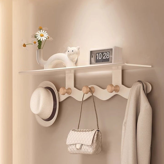 Darzheoy Wall Mounted Coat Rack with Shelf, 14 inches White Wood Floating Shelf for Entryway, Bathroom, V1189-WXFWAL-20260326-02594