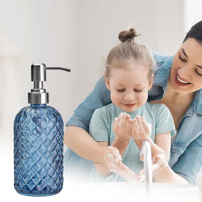 Darzheoy Glass Soap Dispenser 15 Oz for Bathroom Kitchen, Hand Soap/Lotion Dispenser with Plastic Pump Blue V1189-WXFWAL-20260326-02596