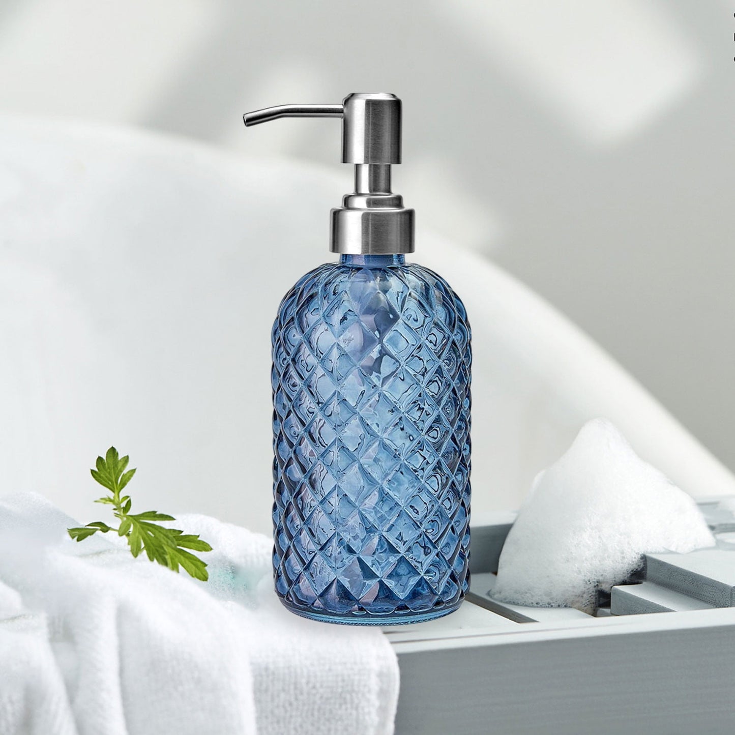 Darzheoy Glass Soap Dispenser 15 Oz for Bathroom Kitchen, Hand Soap/Lotion Dispenser with Plastic Pump Blue V1189-WXFWAL-20260326-02596