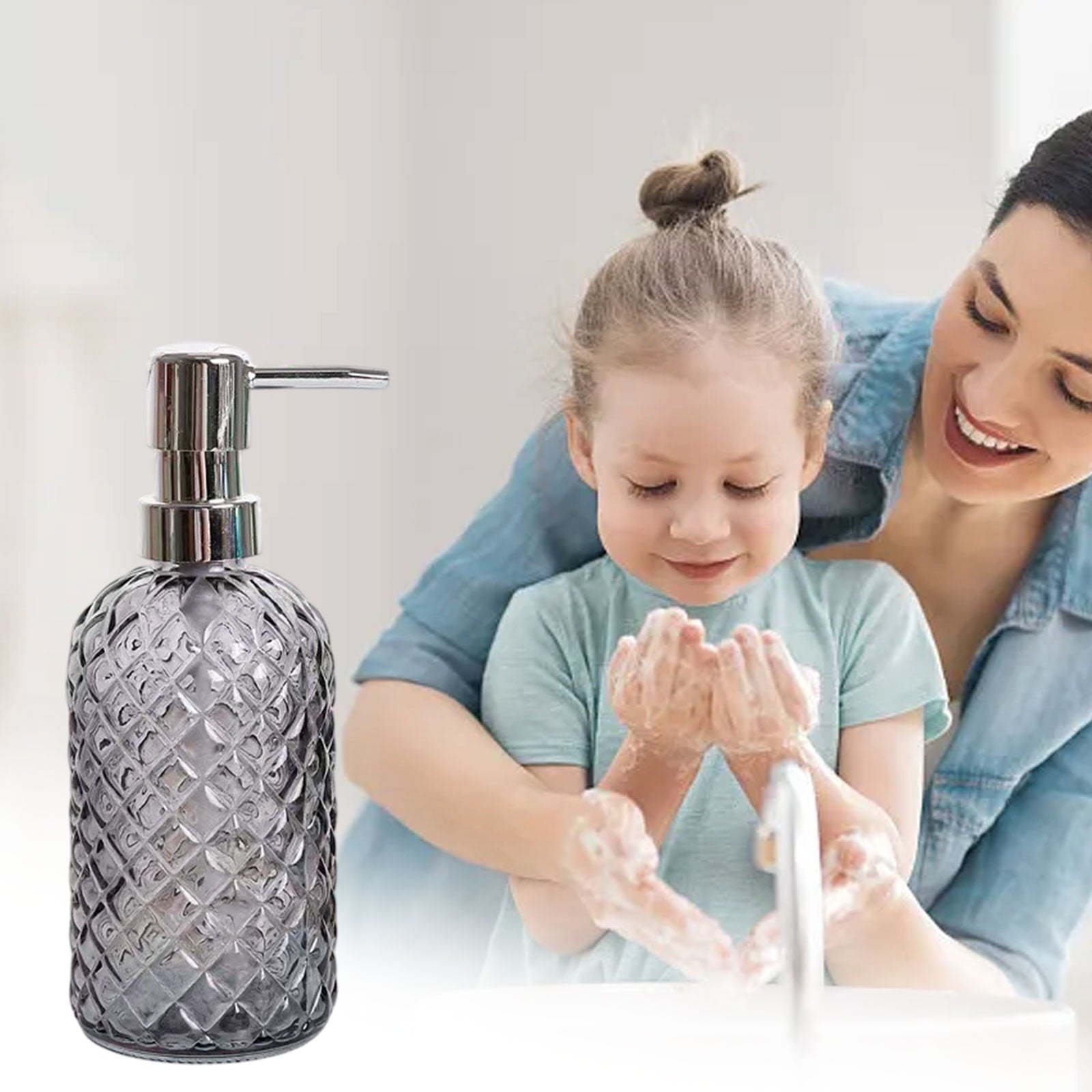 Darzheoy Glass Soap Dispenser 15 Oz for Bathroom Kitchen, Hand Soap/Lotion Dispenser with Plastic Pump Gray V1189-WXFWAL-20260326-02597