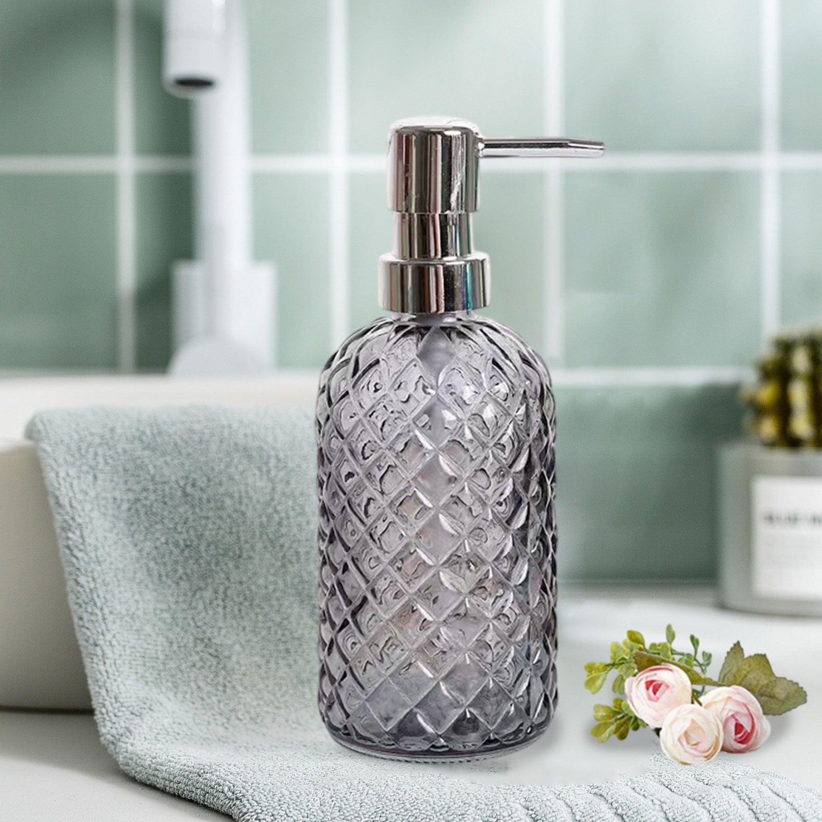 Darzheoy Glass Soap Dispenser 15 Oz for Bathroom Kitchen, Hand Soap/Lotion Dispenser with Plastic Pump Gray V1189-WXFWAL-20260326-02597