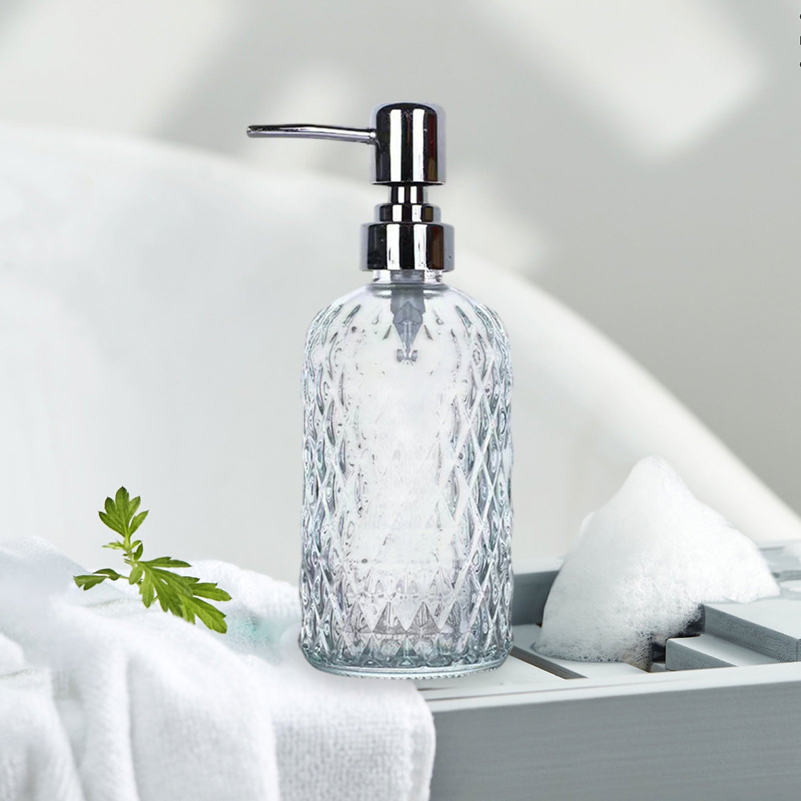 Darzheoy Glass Soap Dispenser 15 Oz for Bathroom Kitchen, Hand Soap/Lotion Dispenser with Plastic Pump White V1189-WXFWAL-20260326-02600