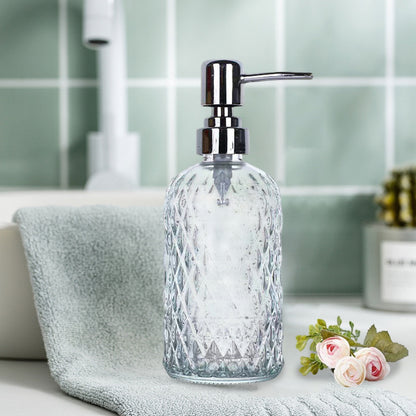 Darzheoy Glass Soap Dispenser 15 Oz for Bathroom Kitchen, Hand Soap/Lotion Dispenser with Plastic Pump White V1189-WXFWAL-20260326-02600