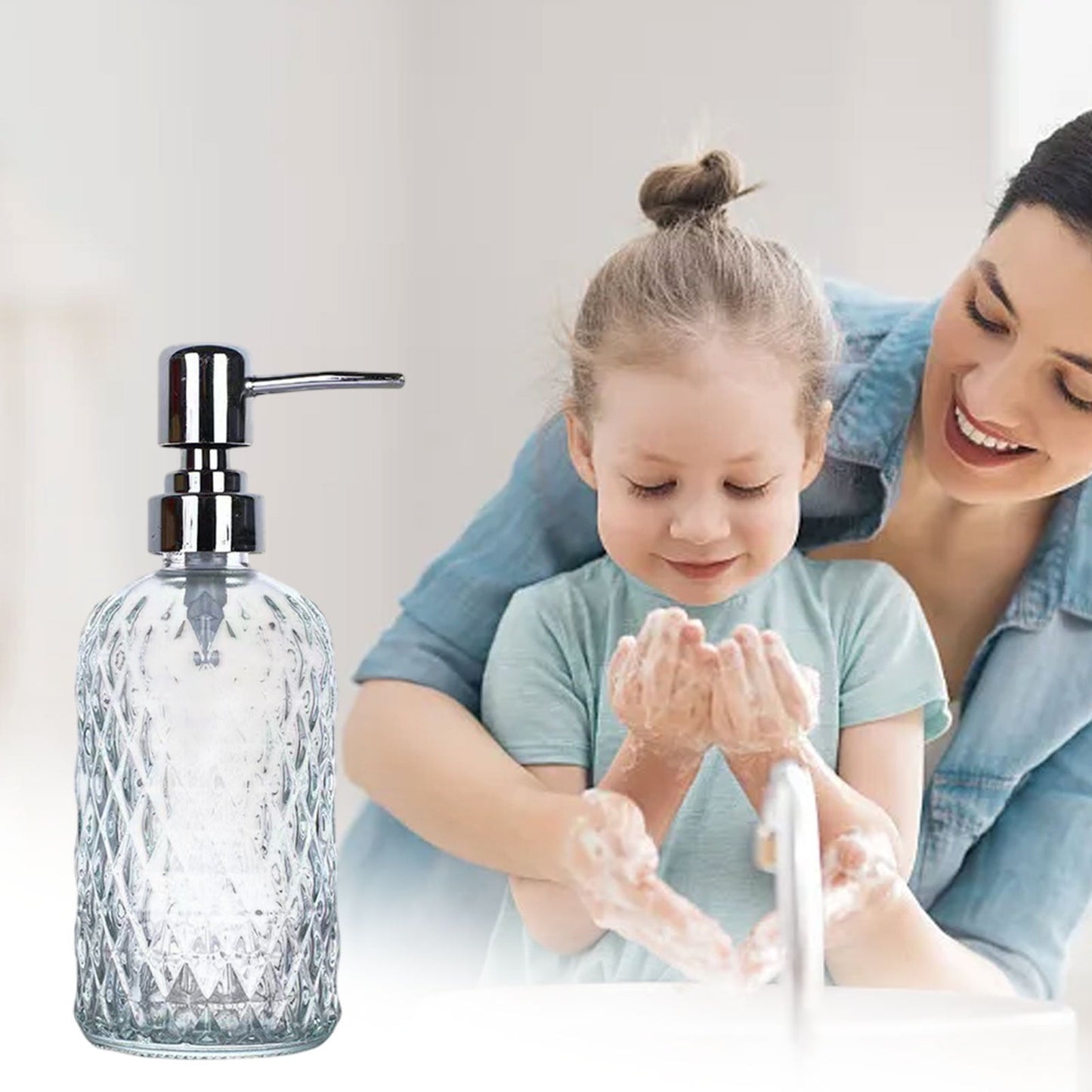Darzheoy Glass Soap Dispenser 15 Oz for Bathroom Kitchen, Hand Soap/Lotion Dispenser with Plastic Pump White V1189-WXFWAL-20260326-02600