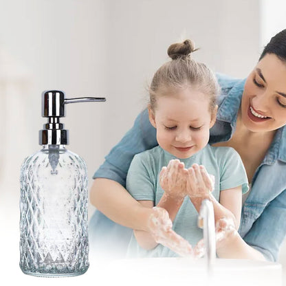 Darzheoy Glass Soap Dispenser 15 Oz for Bathroom Kitchen, Hand Soap/Lotion Dispenser with Plastic Pump White V1189-WXFWAL-20260326-02600