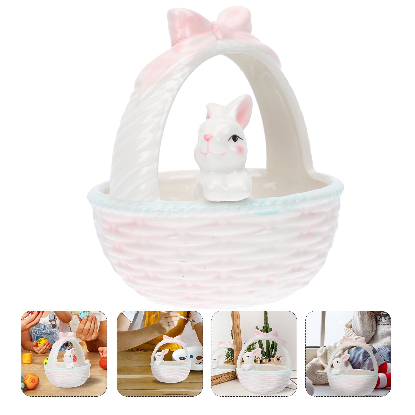 Easter Bunny Candy Dish Ceramic Basket Bowl Fruit Bowls Key Holder Ring Holder Rabbit Easter Home Desktop V1189-WXFWAL-20260326-02613