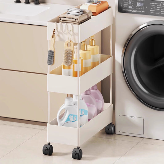 Kdkad Slim Space Saver Rolling Cart, 4.7-Inch Wide Storage Organizer with Wheels for Bathroom, Laundry Room, V1189-WXFWAL-20260326-02625
