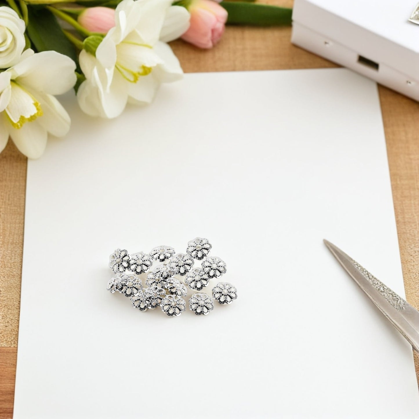 HOOWIFFY 600Pcs Metal Bead Caps Silver for Diy Jewelry Projects V1189-WXFWAL-20260326-02662