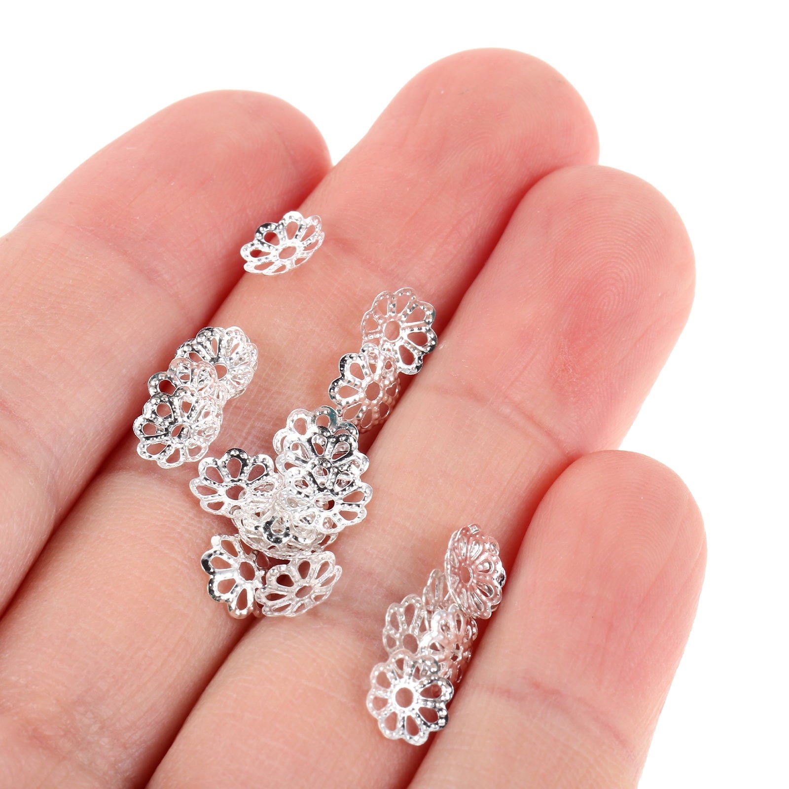 HOOWIFFY 600Pcs Metal Bead Caps Silver for Diy Jewelry Projects V1189-WXFWAL-20260326-02662