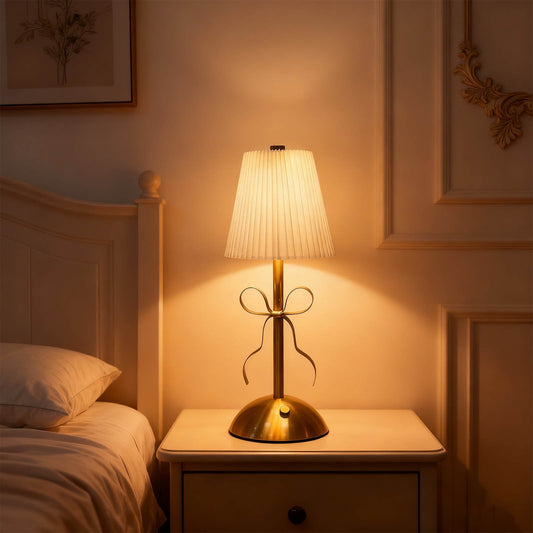 Hometravel USB Bow Table Lamp, Rechargeable Decorative Ambient Light, Metal Base Desk Lamp for Bedroom, V1189-WXFWAL-20260326-02664